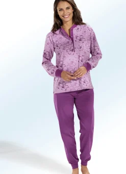 Nachtwäsche|Damenwäsche>Schlafanzug, Langarm mit Knopfleiste und Bündchen MAGNOLIE-BUNT