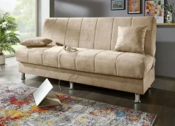 Möbel>Schlafsofa mit Bettkasten und Dekokissen