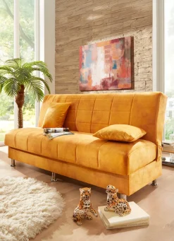 Möbel></noscript>Schlafsofa mit Bettkasten und Dekokissen