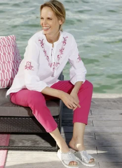 Blusen & Tuniken>Schlupfbluse WEISS-PINK
