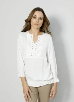 Blusen & Tuniken>Schlupfbluse mit Rüschen WEISS