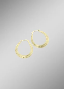 Damen-Goldschmuck>Schöne, glänzende Creolen mit Mäander-Muster