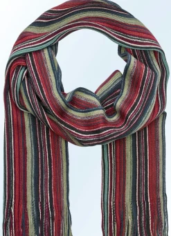 Accessoires>Schöner gestreifter Schal ROTBRAUN-PETROL-LILA-SCHWARZ-LINDGRÜN GESTREIFT