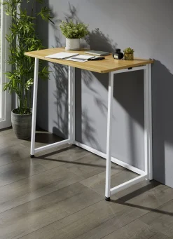 Möbel>Schreibtisch mit Gestell aus Metall WEISS-BRAUN