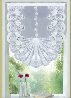 PLAUENER STICKEREI Heimtextilien>Schwalbenschwanz-Gardine mit echter WEISS
