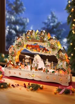 Weihnachtliche Dekorationen>Schwibbogen aus Holz mit LED-Beleuchtung NATUR-GRÜN