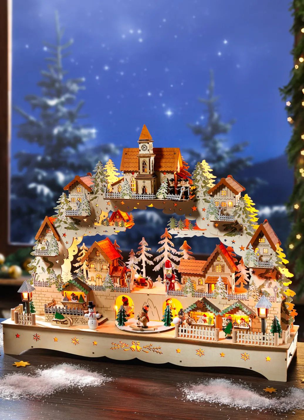 Weihnachtliche Dekorationen>Schwibbogen mit 20 LEDs NATUR-GRÜN