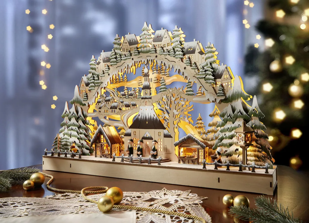 Weihnachtliche Dekorationen>Schwibbogen mit LED-Beleuchtung NATUR-GRÜN