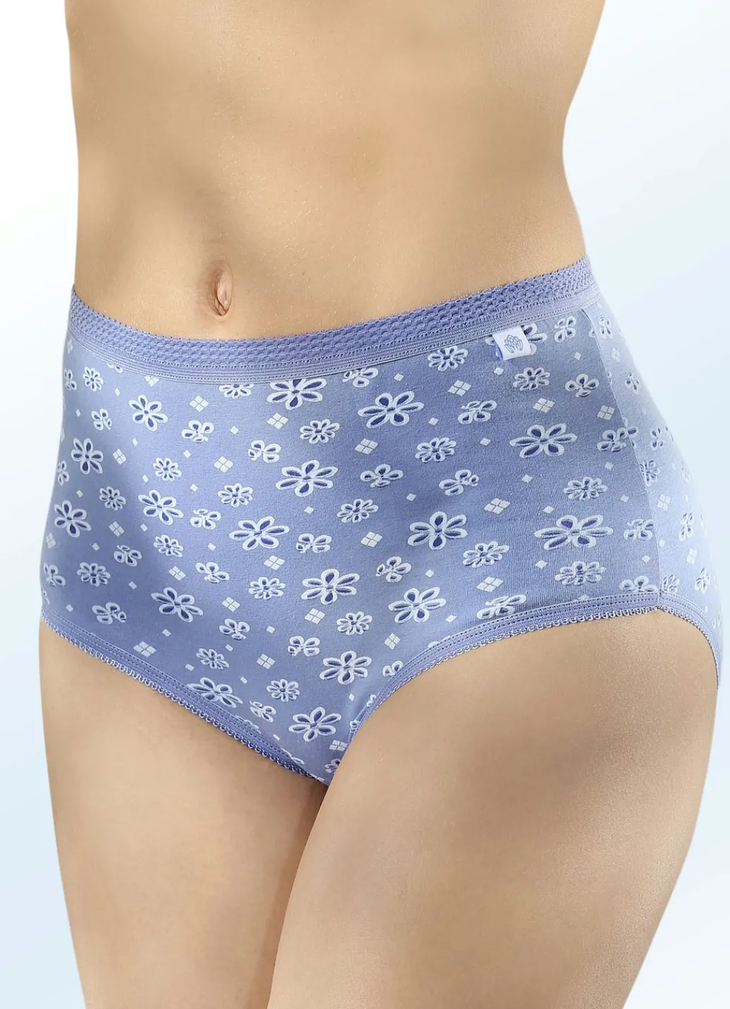 MONAMI Damenwäsche|Wäsche>Sechserpack Slips mit elastischen Abschlüssen 3X JEANSBLAU-WEISS-MARINE, 3X JEANSBLAU