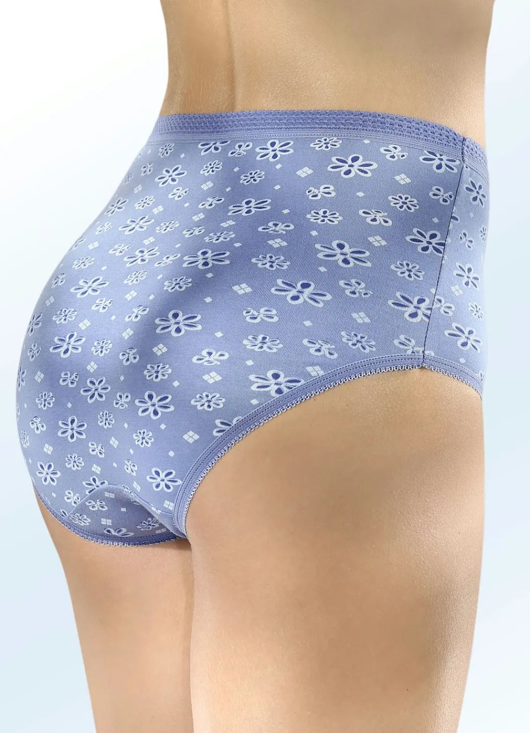 MONAMI Damenwäsche|Wäsche>Sechserpack Slips mit elastischen Abschlüssen 3X JEANSBLAU-WEISS-MARINE, 3X JEANSBLAU