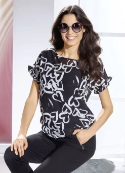 Shirts>Shirt mit allover dessiniertem Chiffon SCHWARZ-WEISS