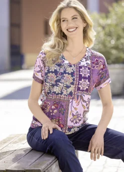 B/ANCA Shirts>Shirt mit Blumendruck ROSÉ-AUBERGINE-MARINE-BUNT