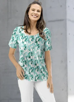 KLAUS MODELLE MADE IN GERMANY Shirts>Shirt mit farbbrillantem Allover-Druck ECRU-TÜRKIS