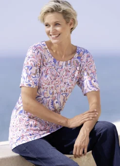 Laura Kent Shirts>Shirt mit rundem Halsausschnitt ECRU-ROSÉ-BLEU