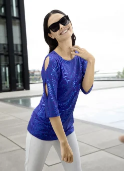 KLAUS MODELLE MADE IN GERMANY Abendmode|Blusen & Tuniken>Shirt-Tunika mit Schlitzen LILA-ROYALBLAU