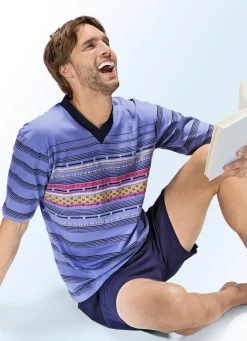 Herrenwäsche|Nachtwäsche>Shorty mit V-Ausschnitt und platziertem Druckmotiv vorne