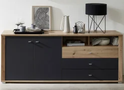 Möbel>Sideboard mit LED-Beleuchtung und Softclose GRAFIT-EICHE