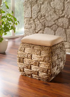 Möbel>Sitztruhe aus Naturfaser in raffinierter Flechtart BEIGE-NATUR