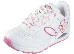 Skechers Schuhe|Damenschuhe>Schnür-Sneaker mit niedlichen Herzchen bedruckt WEISS-PINK