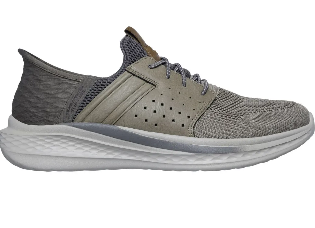 Skechers Schuhe|Herrenschuhe>Slipper mit geformter Slip-Ins Fersenplatte TAUPE-GRAU