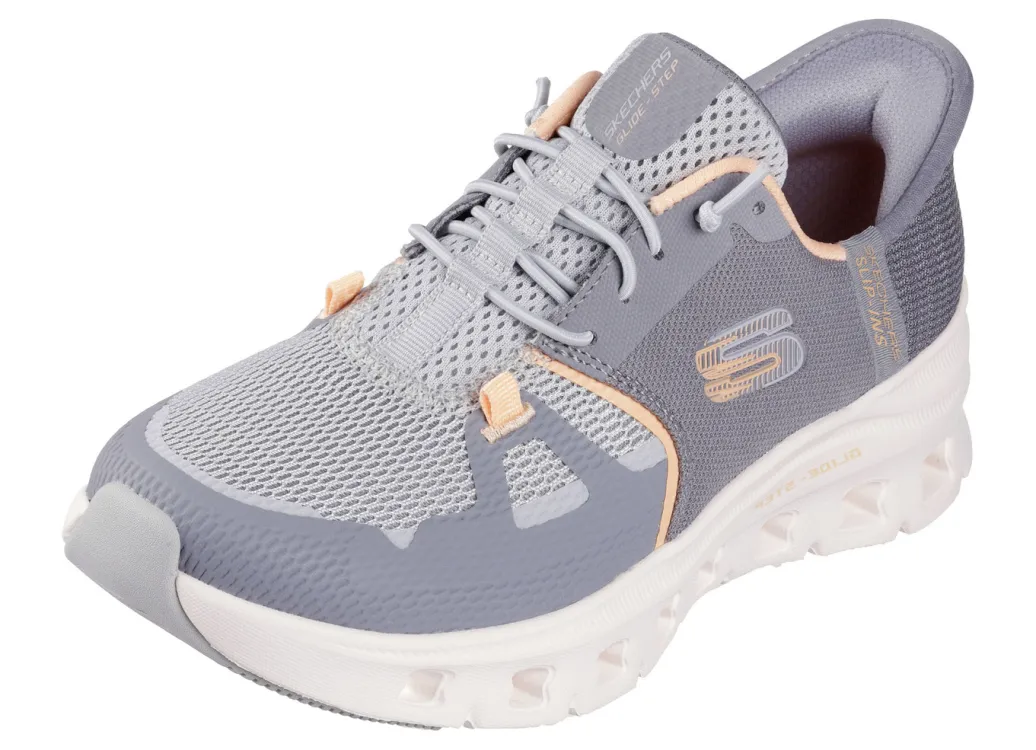 Skechers Schuhe|Damenschuhe>Sneaker mit geformter Slip-Ins Fersenplatte GRAU-ORANGE