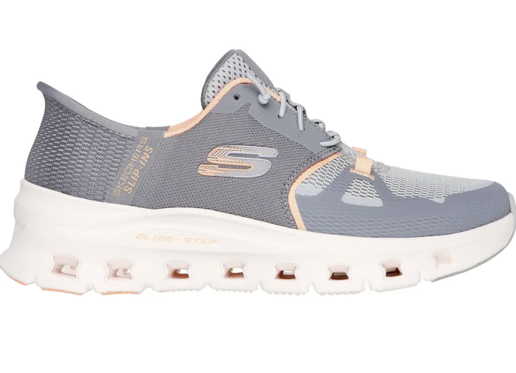 Skechers Schuhe|Damenschuhe>Sneaker mit geformter Slip-Ins Fersenplatte GRAU-ORANGE