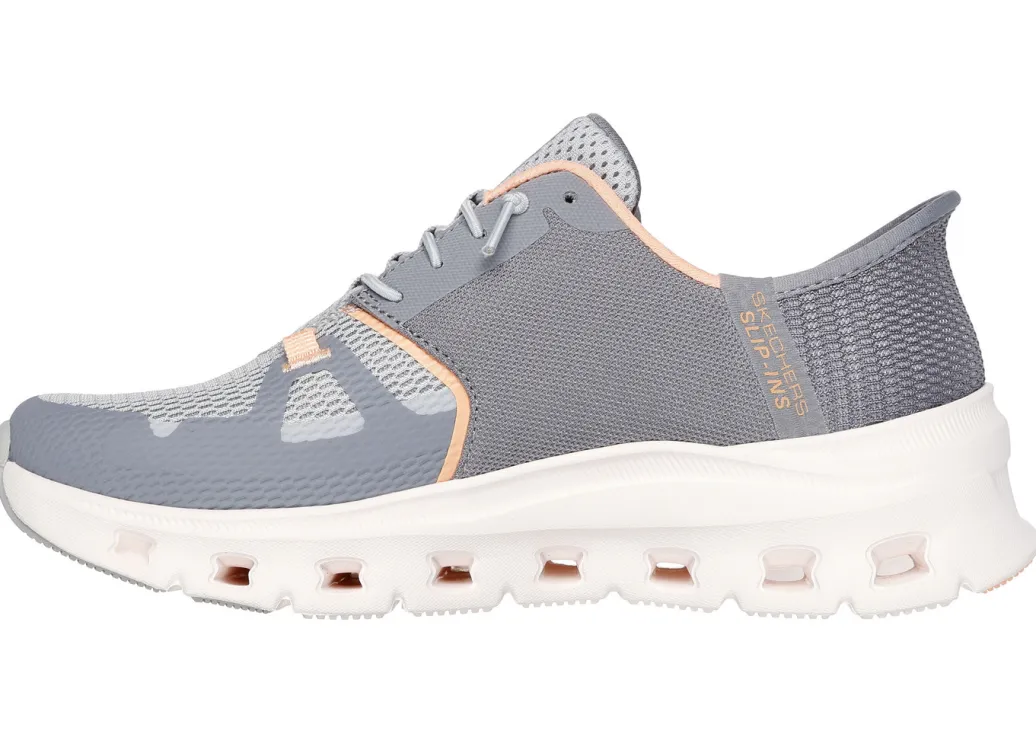 Skechers Schuhe|Damenschuhe>Sneaker mit geformter Slip-Ins Fersenplatte GRAU-ORANGE