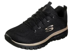 Skechers Damenschuhe|Schuhe>, sportliche Damen-Sneaker, aus Mesh-Material SCHWARZ-ROSÉGOLD