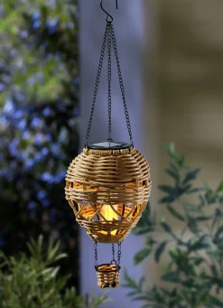 Gartenbeleuchtung>Solar-Hängeballon in Rattan-Optik BRAUN-SCHWARZ