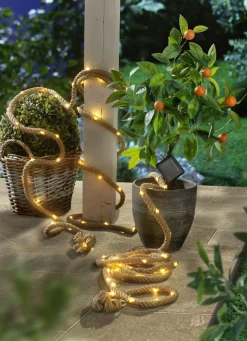 Gartenbeleuchtung>Solar-Lichterkette im Hanfseil-Design NATUR