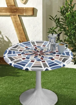 Gartentischdecken|Heimtextilien>Spann-Tischdecke mit Mosaik-Dessin BLAU