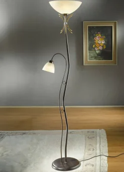 Möbel>Stehleuchte, 2-flammig, mit Gestell aus Eisen SCHWARZ-ROST-GOLD