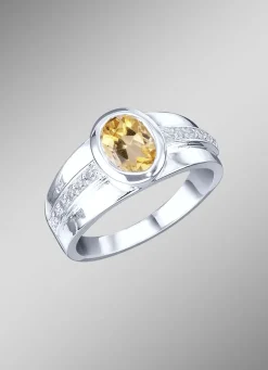 Damen-Edelsteinschmuck>Strahlender Damenring mit echt Citrin und synth. Zirkonia