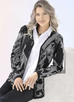 Pullover & Strickmode>Strickjacke in grafischer Optik mit platischem Effekt SCHWARZ-WEISS