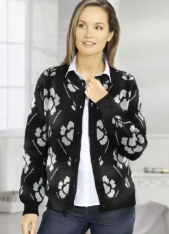 Pullover & Strickmode></noscript>Strickjacke in Jacquard-Dessin SCHWARZ-HELLGRAU MELIERT