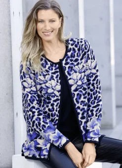 Pullover & Strickmode>Strickjacke in Jacquard-Dessin SAND-ROYALBLAU-SCHWARZ