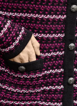 Pullover & Strickmode></noscript>Strickjacke in Jacquard-Dessin SCHWARZ-FUCHSIA-WEISS