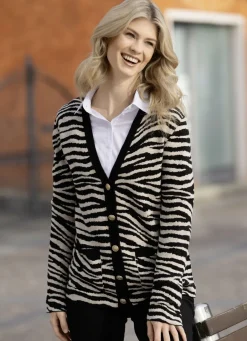 Pullover & Strickmode>Strickjacke in Jacquard-Dessin SCHWARZ-BEIGE MELIERT