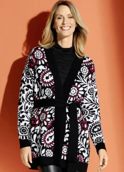 Pullover & Strickmode>Strickjacke in Jacquard-Dessin SCHWARZ-WEISS-ROT