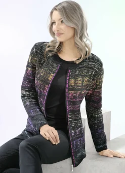 Pullover & Strickmode></noscript>Strickjacke in Jacquard-Dessin SCHWARZ-MULTICOLOR