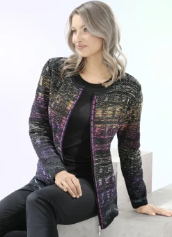 Pullover & Strickmode></noscript>Strickjacke in Jacquard-Dessin SCHWARZ-MULTICOLOR