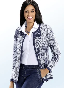 Pullover & Strickmode>Strickjacke in Jacquard-Dessin RAUCHBLAU-ECRU-MULTICOLOR