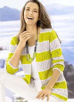 Pullover & Strickmode>Strickjacke in Mustermix HELLGRAU-LIMETTE-WEISS