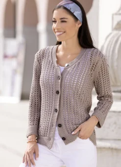 Pullover & Strickmode>Strickjacke in Netzoptik TAUPE