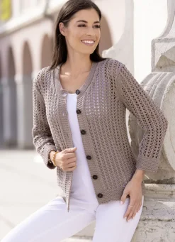 Pullover & Strickmode></noscript>Strickjacke in Netzoptik TAUPE