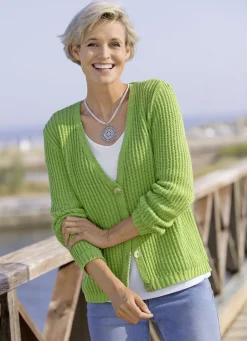 Pullover & Strickmode>Strickjacke in Patentstrick KIWIGRÜN