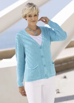 Pullover & Strickmode>Strickjacke in Perlfang AQUA MELIERT