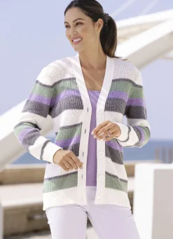 Pullover & Strickmode>Strickjacke in Perlfang ECRU-GRAU-MULTICOLOR