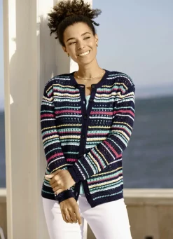 Pullover & Strickmode>Strickjacke in Ringeldessin MARINE-MULTICOLOR