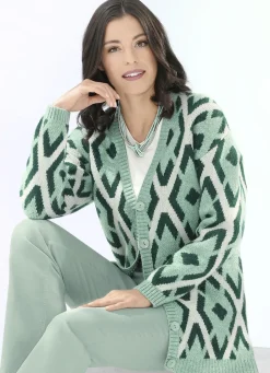 Pullover & Strickmode>Strickjacke in sehr flauschiger Qualität MINT-DUNKELGRÜN-MULTICOLOR